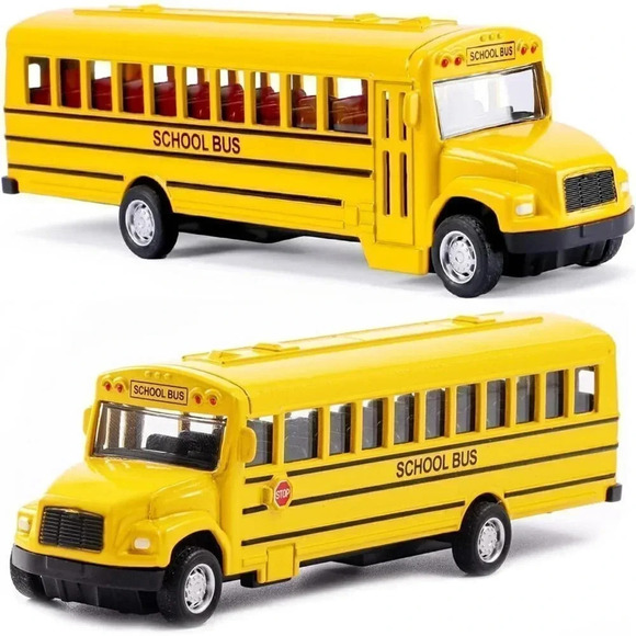 2 Pack 5.5" Pull Back Yellow School Bus Playset Durable Die-cast Metal  Toy - Picture 1 of 7